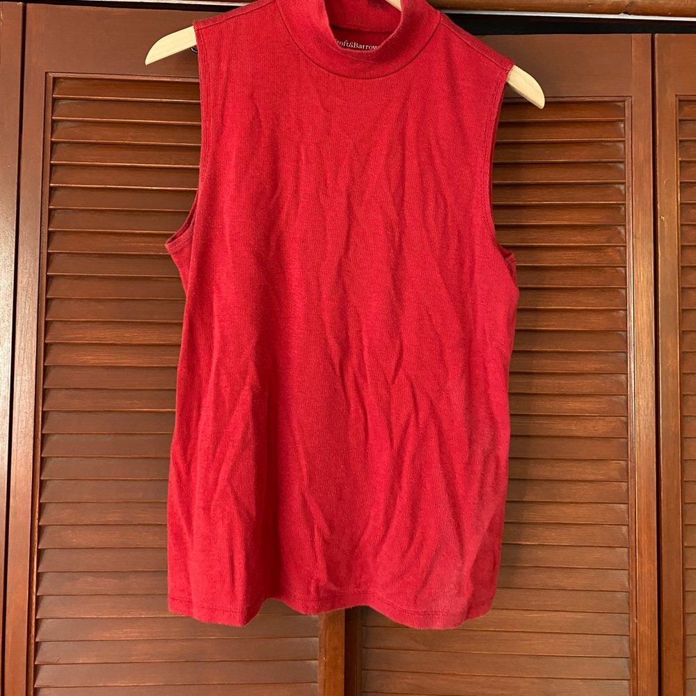 Red mock turtleneck sleeveless blouse